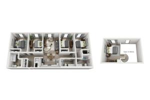 The 5 bedroom, 3 bathroom loft floorplan is 1450 sq. ft.