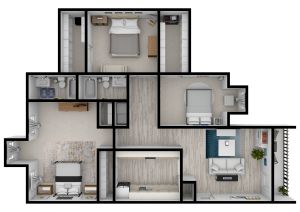 Jonesboro C1 - 3 Bed 2 Bath 1350 SqFt 3D