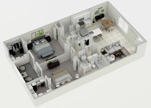 Two Bedrooms with two bathrooms
