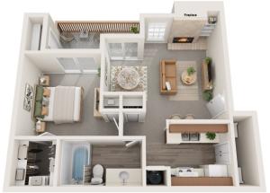 One Bedroom | One Bathroom | 667 sqft | Full-size Washer/Dryer Connections | Patio/Balcony w/Storage, | Walk-in Closet | Fireplace in select units