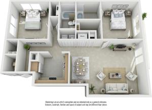 Chestnut 2 bedrooms 2 bathrooms floor plan with premium finishes