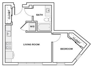 525 to 535 square foot one bedroom one bath apartment floor plan image in Redmond, WA