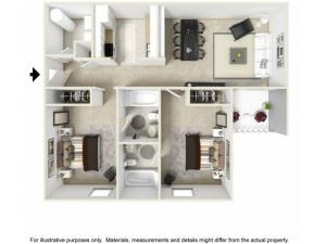 Scholar 2 bedrooms 2 bathrooms floor plan