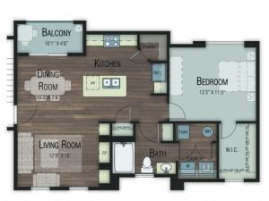 1 bedroom 1 bathroom Alder floor plan