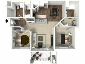 2 bedroom 2 bathroom Berkeley Premier floor plan
