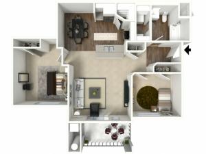 2 bedroom 1 bathroom Bela Premier floor plan