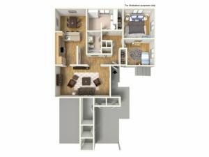 2 Bedroom Floor Plan | Schofield Barracks Hawaii | Island Palm Communities