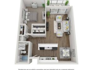 One Bedroom One Bath Floorplan