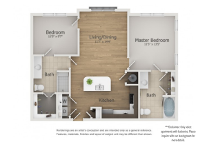 Grande Floor Plan | 2 Bedroom with 2 Bath | 942 Square Feet | The Melrose | Apartment Homes