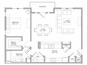 1X1-A15 Floor Plan | 1 Bedroom with 1 Bath | 887 Square Feet | Alpha Mill | Apartment Homes
