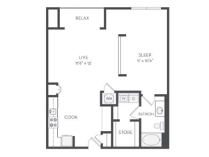 The Fulton Floor Plan | 1 Bedroom with 1 Bath | 954 Square Feet | Cottonwood Westside | Apartment Homes