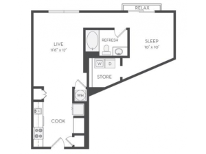 The Diesel Floor Plan | 1 Bedroom with 1 Bath | 735 Square Feet | Cottonwood Westside | Apartment Homes