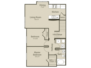 The Virginia Floor Plan | 2 Bedroom with 1 Bath | 918 Square Feet | Enclave on Golden Triangle | Apartment Homes