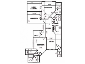 G Classic Floor Plan | 3 Bedroom with 2 Bath | 1685 Square Feet | Pavilions | Apartment Homes