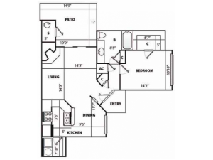 C Classic Floor Plan | 1 Bedroom with 1 Bath | 981 Square Feet | Pavilions | Apartment Homes