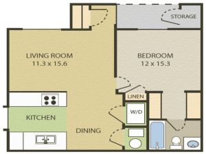 Concord Floor Plan | 1 Bedroom with 1 Bath | 607 Square Feet | Camelot  | Apartment Homes