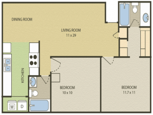 Lexington Floor Plan | 2 Bedroom with 2 Bath | 948 Square Feet | Camelot  | Apartment Homes