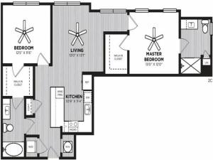 Hotshot Floor Plan | 2 Bedroom with 2 Bath | 1086 Square Feet | Alton Optimist Park | Apartment Homes