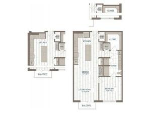 A5a-Waldorf Floor Plan | 1 Bedroom with 1 Bath | 912 Square Feet | The Hudson | Apartment Homes
