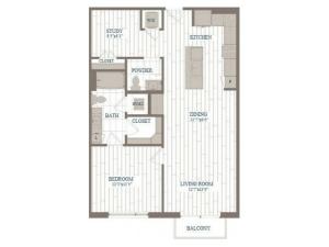 A30-Rockettes w/ Study Floor Plan | 1 Bedroom with 1.5 Bath | 948 Square Feet | The Hudson | Apartment Homes