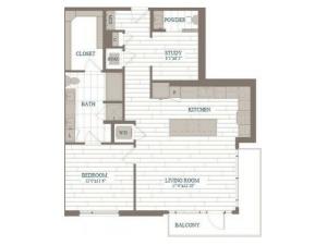 A50-Chelsea w/ Study Floor Plan | 1 Bedroom with 1.5 Bath | 1053 Square Feet | The Hudson | Apartment Homes