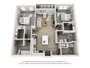 Redington - B1 Floor Plan | 2 Bedroom with 2 Bath | 1060 Square Feet | Harbour at Westshore | Apartment Homes