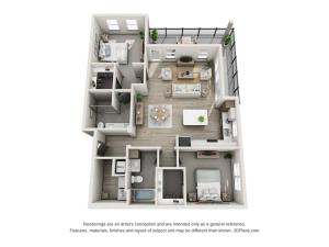 Sand Key - B2 Floor Plan | 2 Bedroom with 2 Bath | 1207 Square Feet | Harbour at Westshore | Apartment Homes