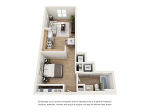 The Expressionist Floor Plan | Studio with 1 Bath | 562 Square Feet | Cottonwood Bayview | Apartment Homes