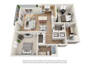 The Murano Floor Plan | 2 Bedroom 2 Bath | 1205 Square Feet | Cottonwood Bayview | Apartment Homes