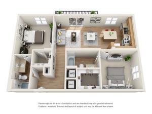 The Noveau Floor Plan | 2 Bedroom 2 Bath | 1078 Square Feet | Cottonwood Bayview | Apartment Homes