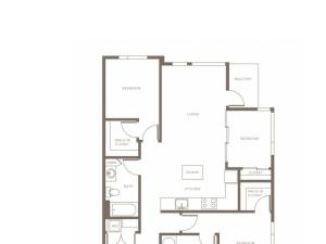 1144 square foot three bedroom two bath apartment floorplan image