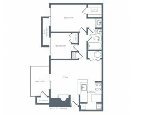 918 square foot renovated two bedroom one bath apartment floorplan image