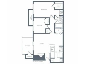 918 square foot two bedroom one bath apartment floorplan image