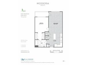 743 square foot one bedroom one bath apartment floorplan image