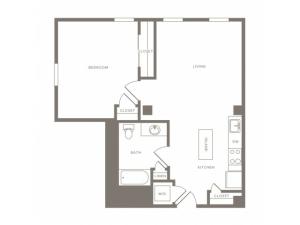 690 square foot one bedroom one bath apartment floorplan image
