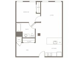 805 square foot one bedroom one bath with den apartment floorplan image