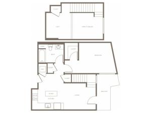 795 square foot one bedroom one bath loft apartment floorplan image