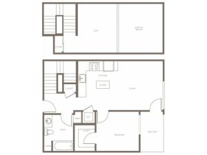 807 square foot one bedroom one bath loft apartment floorplan image