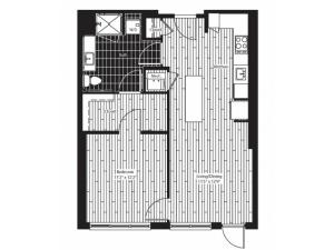 704 square foot one bedroom one bath apartment floorplan image