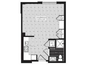 385 square foot studio one bath floor plan image