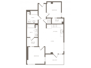 Floorplan image of B05 is 956 square foot two bedroom two bath