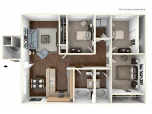 3 bedroom, 2 bathroom apartment home.