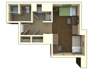 One Bedroom Triple | 1 bed 3 bath | from 584 square feet