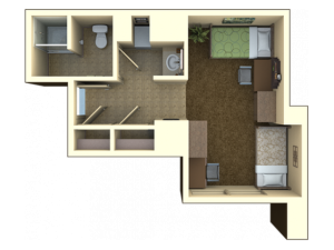 One Bedroom Double | 1 bed 2 bath | from 584 square feet
