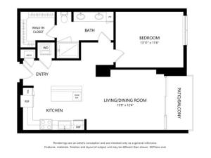 A1 1 bed 1 bath - 821Square Feet