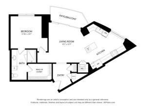 A3 1 bed 1 bath - 867Square Feet