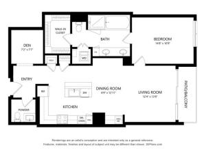 A5 1 bed 1.5 bath - 1054Square Feet