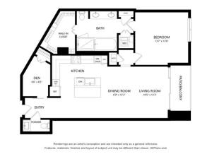 A6 1 bed 1.5 bath - 1103Square Feet