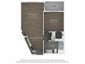 B6 |1 bed 2 bath | 754 sq. ft.