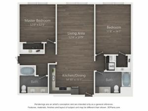 C1-1 | 2 bed 2 bath | 1182 sq ft